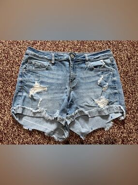 refuge Distressed Light Blue Denim Cutoff Shorts